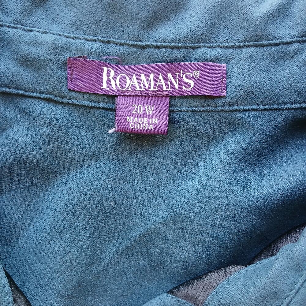 Roaman's Faux Suede Button Front Shirt 20W midnight teal overshirt top shacket - Picture 7 of 13